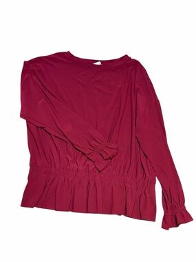 Ady P Berry Red Peplum Top Long Sleeve Ruffle Waist Blouse Size L